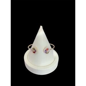 Gold Clover Cuff Bracelet with Multi Color Stones